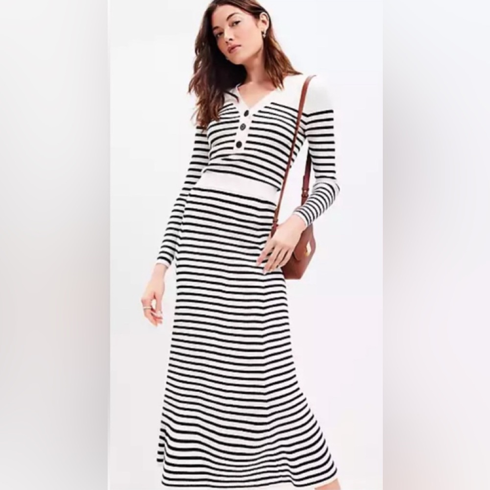 New! LOFT Black White Striped Maxi Skirt sweater set $198 Anthropologie